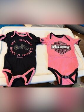Harley-Davidson Black and Pink Baby One-Piece Set